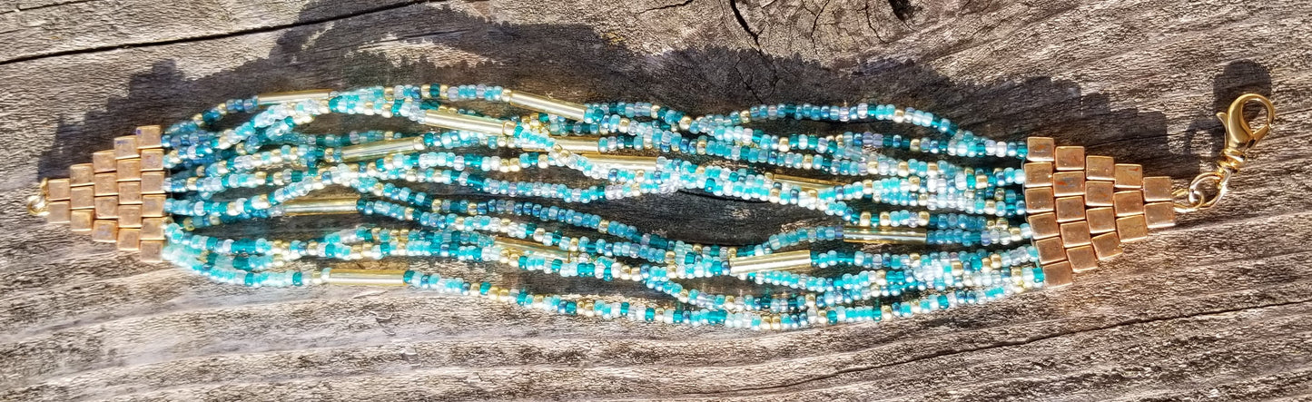 Multistrand Green Beaded Bracelet