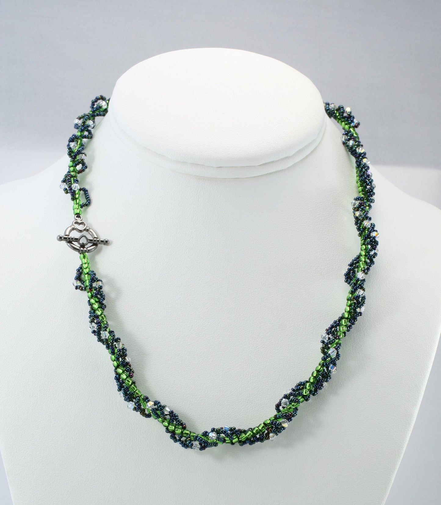 Spiral Rope Beaded Necklace with Heart Toggle Clasp