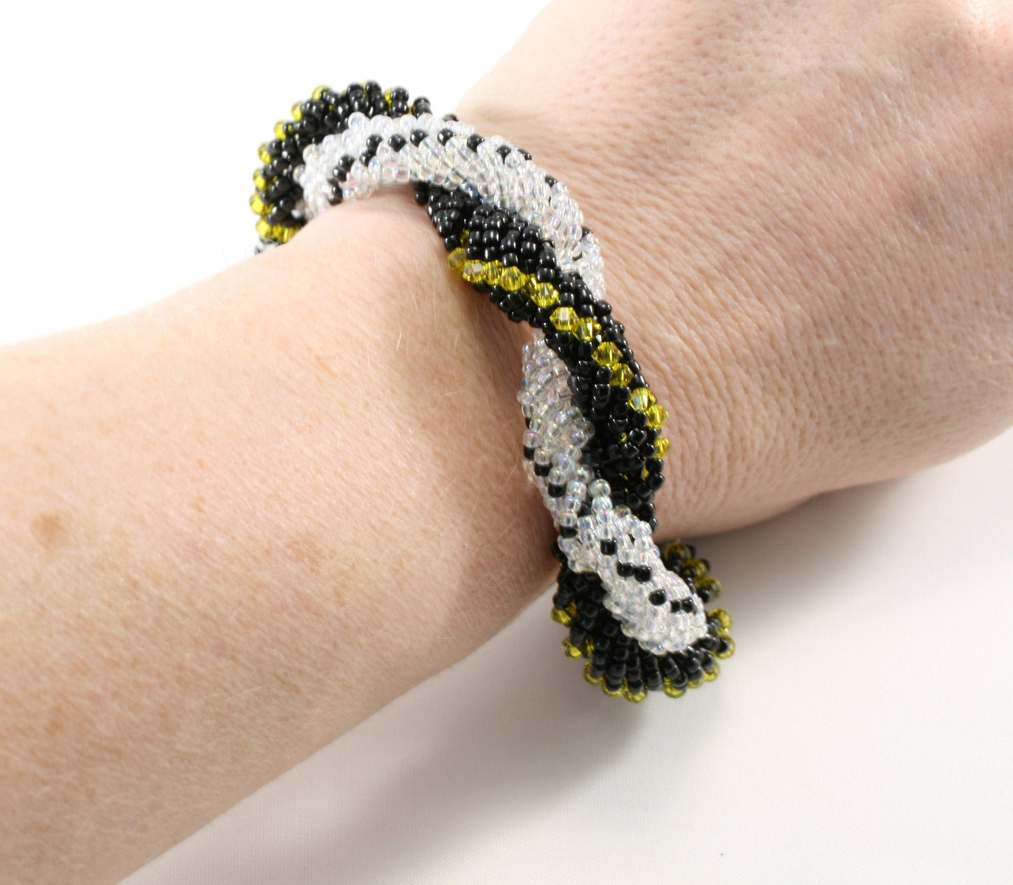 Black/Yellow Double Spiral Rope Beaded Bracelet