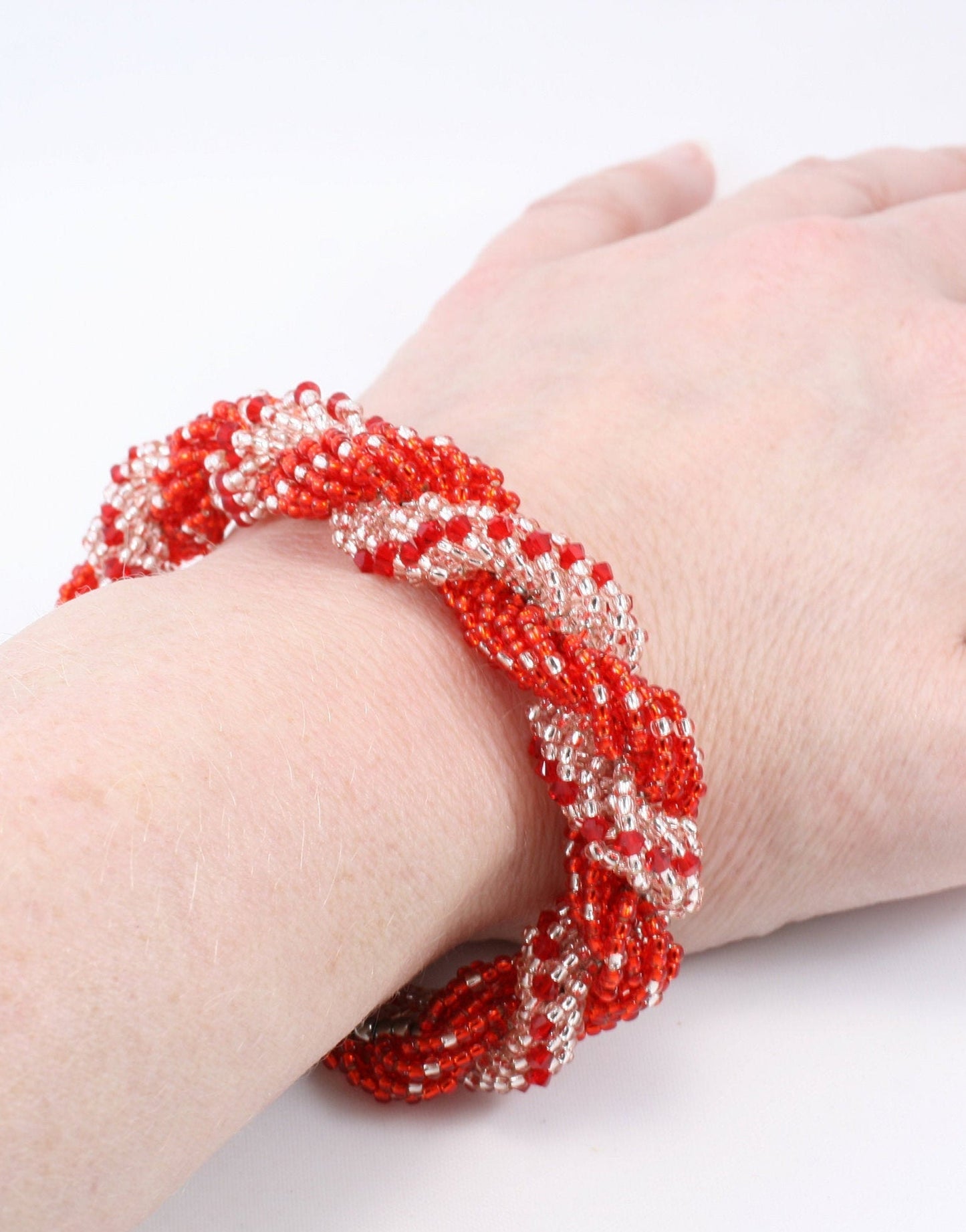 Red Double Spiral Rope Beaded Bracelet