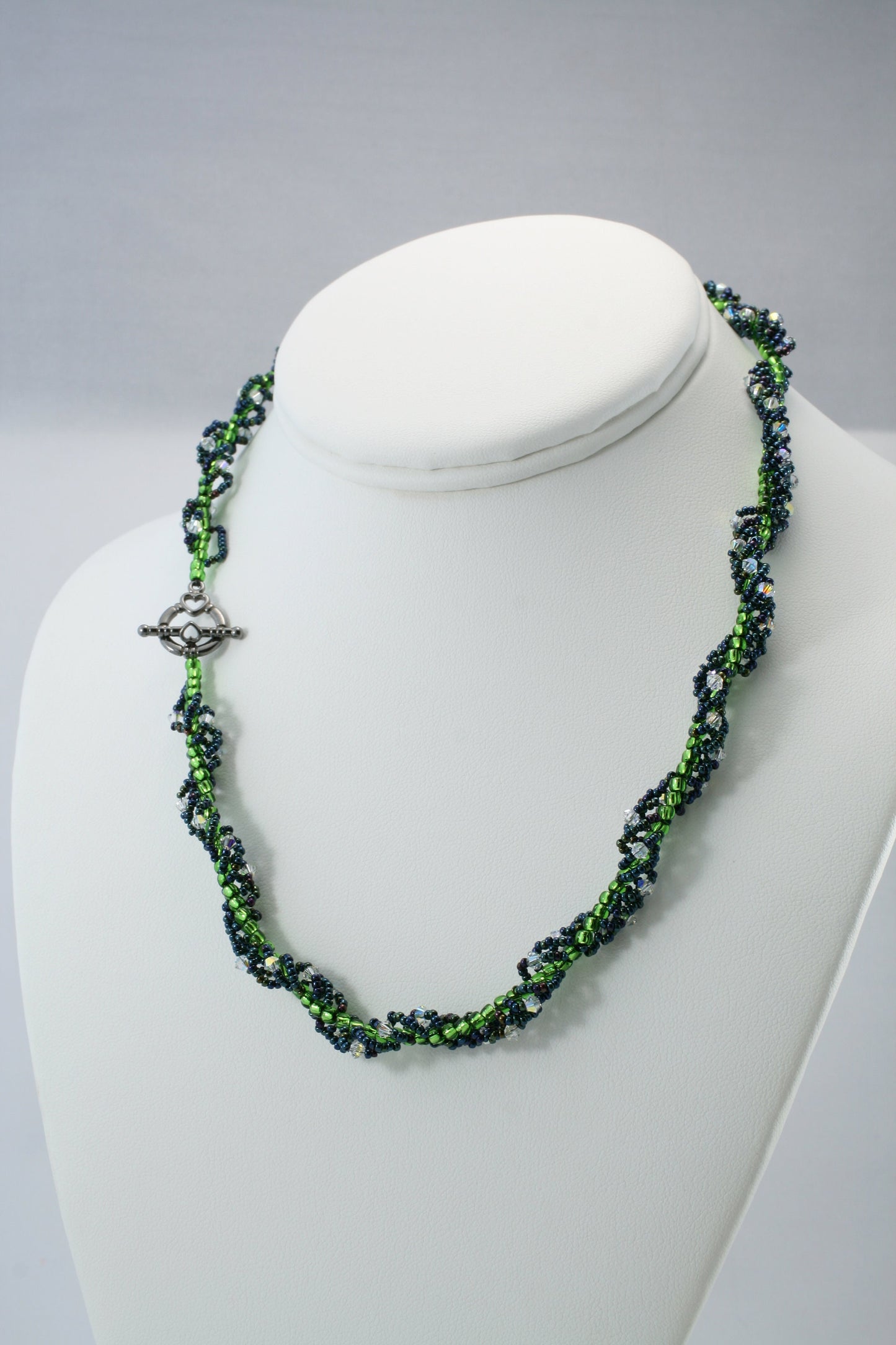 Spiral Rope Beaded Necklace with Heart Toggle Clasp
