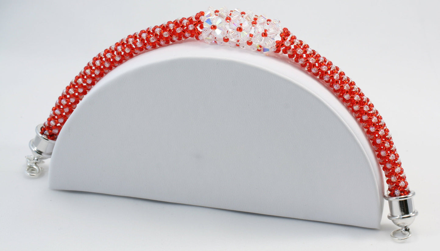 Red/Crystal “Flower” Beaded Bracelet