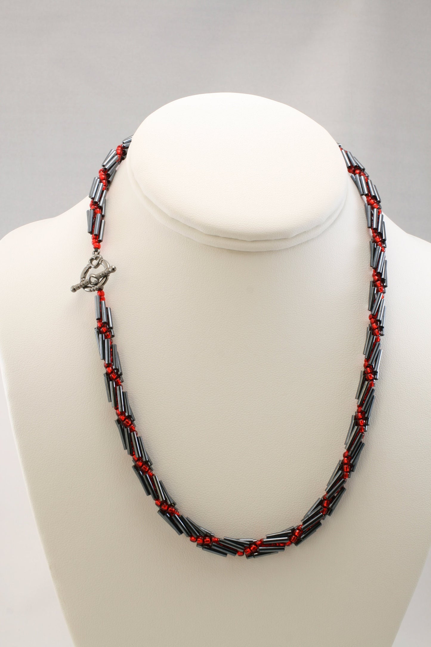 Gunmetal Red Spiral Rope Beaded Necklace