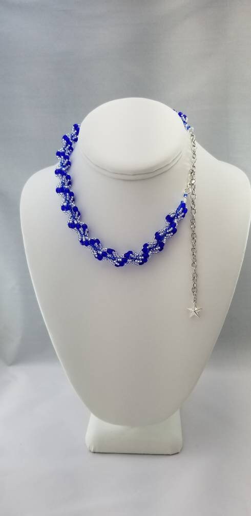 Blue/White Single Spiral Rope Necklace with Extender