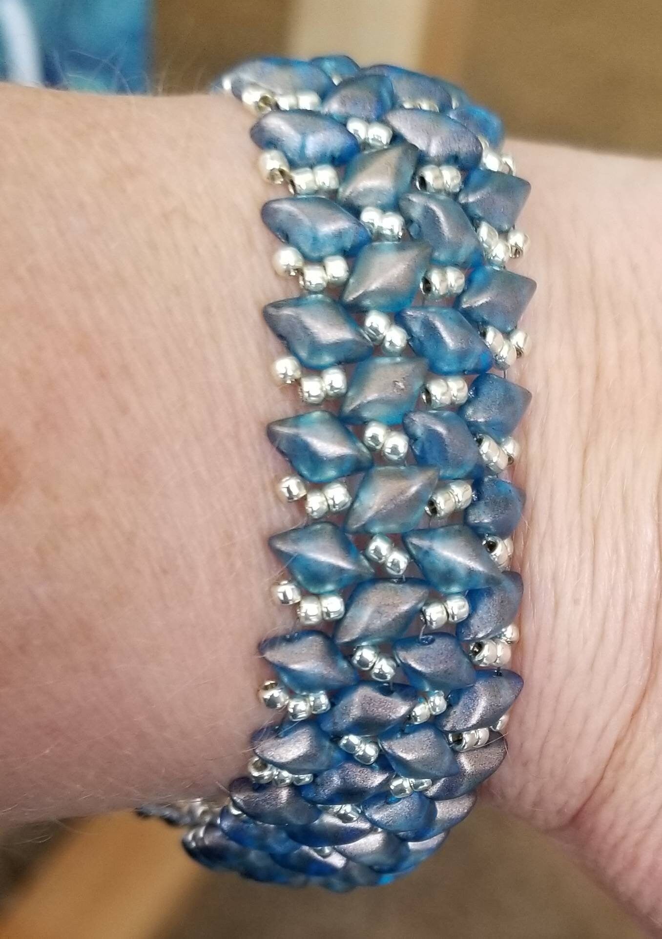 Blue GemDuo Herringbone Bracelet