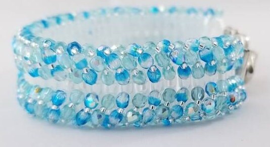 Aqua Fire-Polished Bead Bracelet