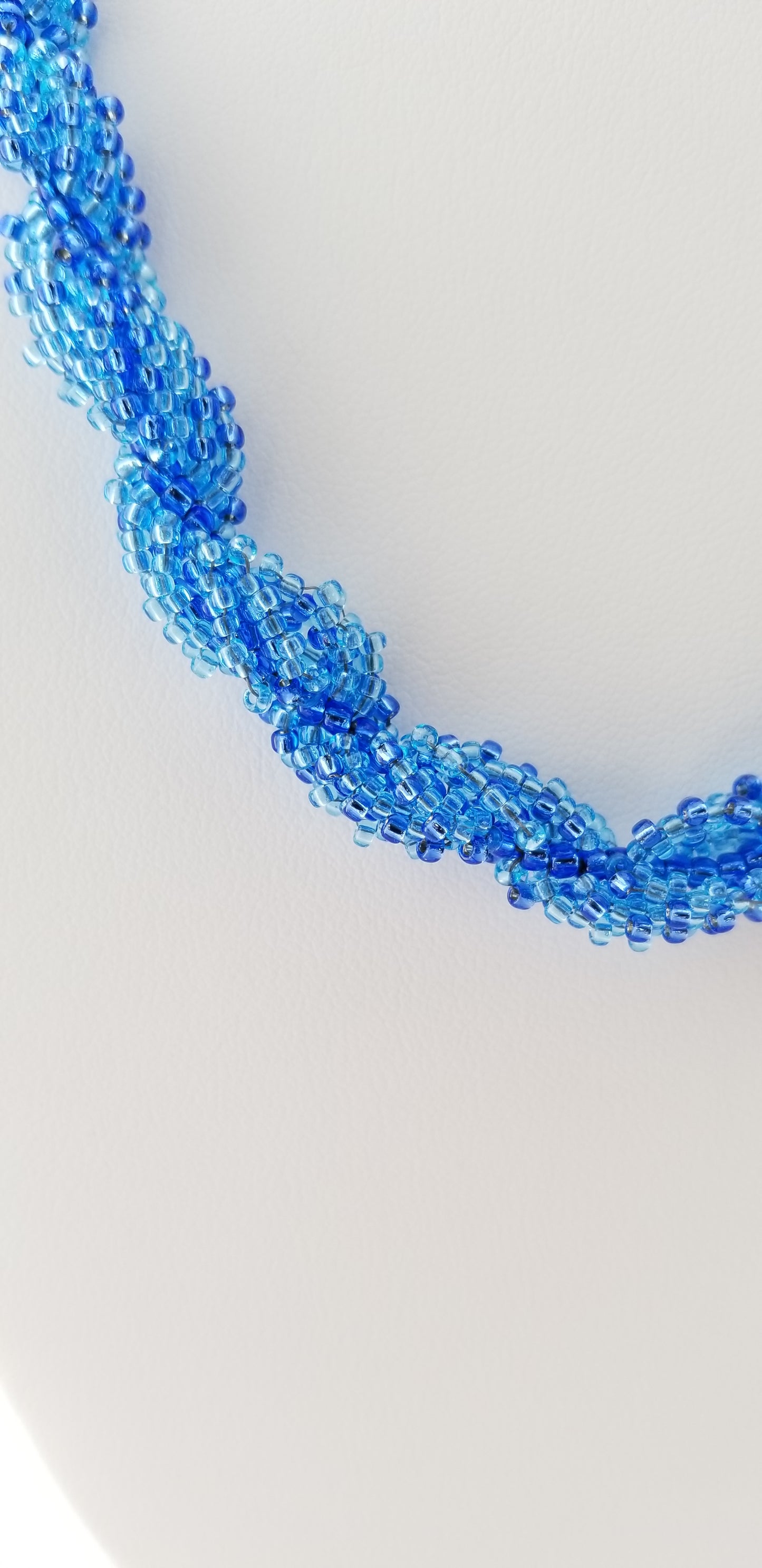 Blue Spiral Rope Beaded Necklace with Sea Turtle Clasp