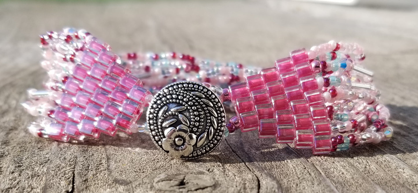 Multistrand Pink Beaded Bracelet
