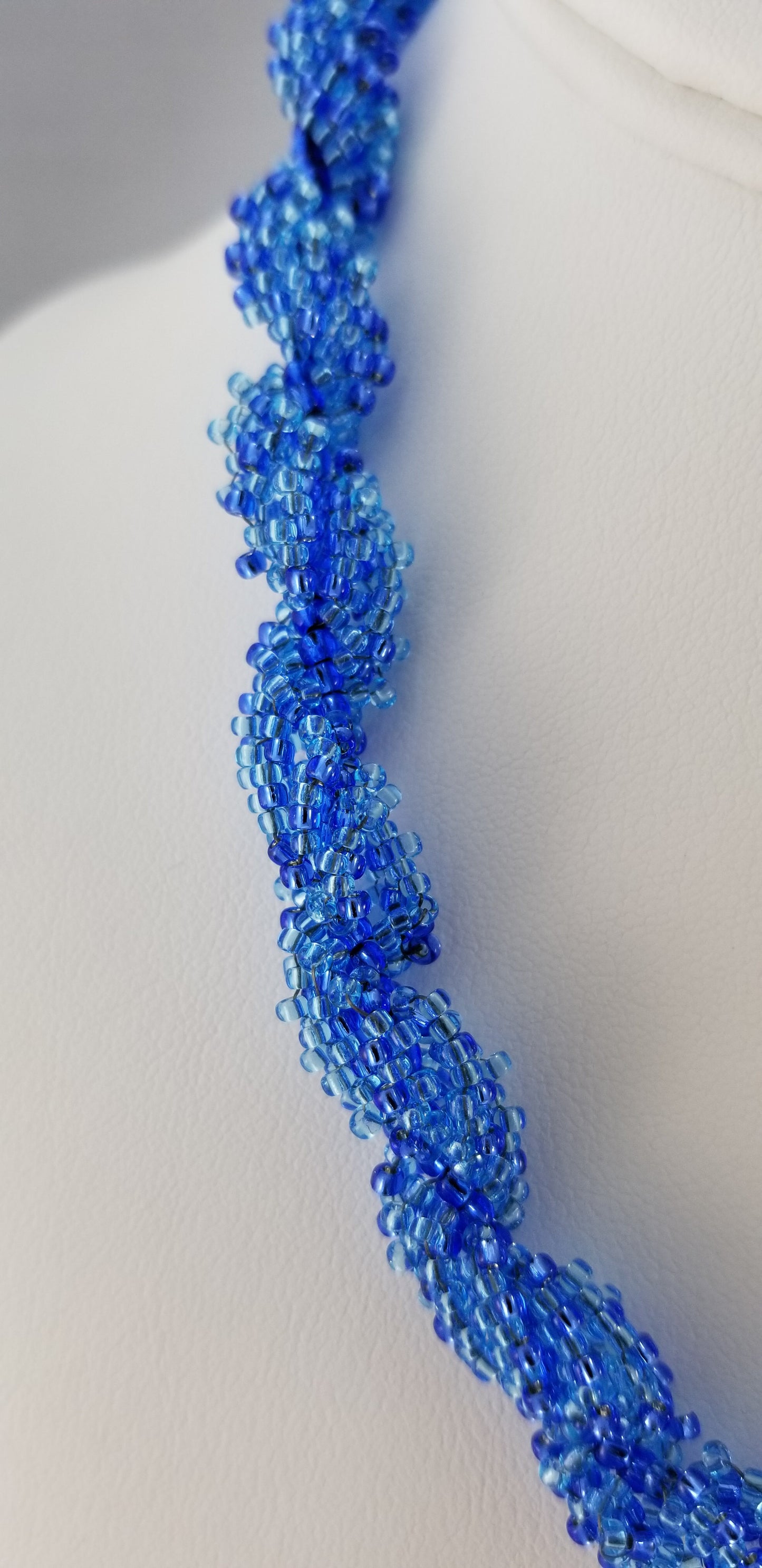 Blue Spiral Rope Beaded Necklace with Sea Turtle Clasp