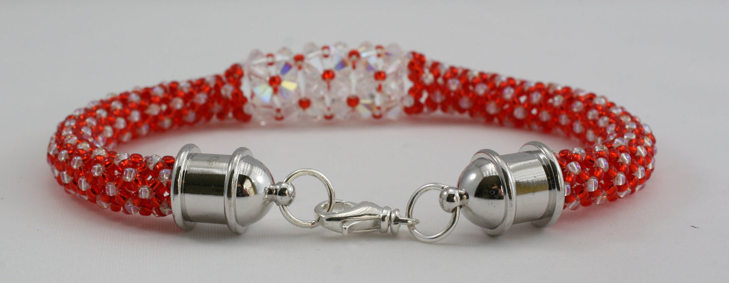Red/Crystal “Flower” Beaded Bracelet