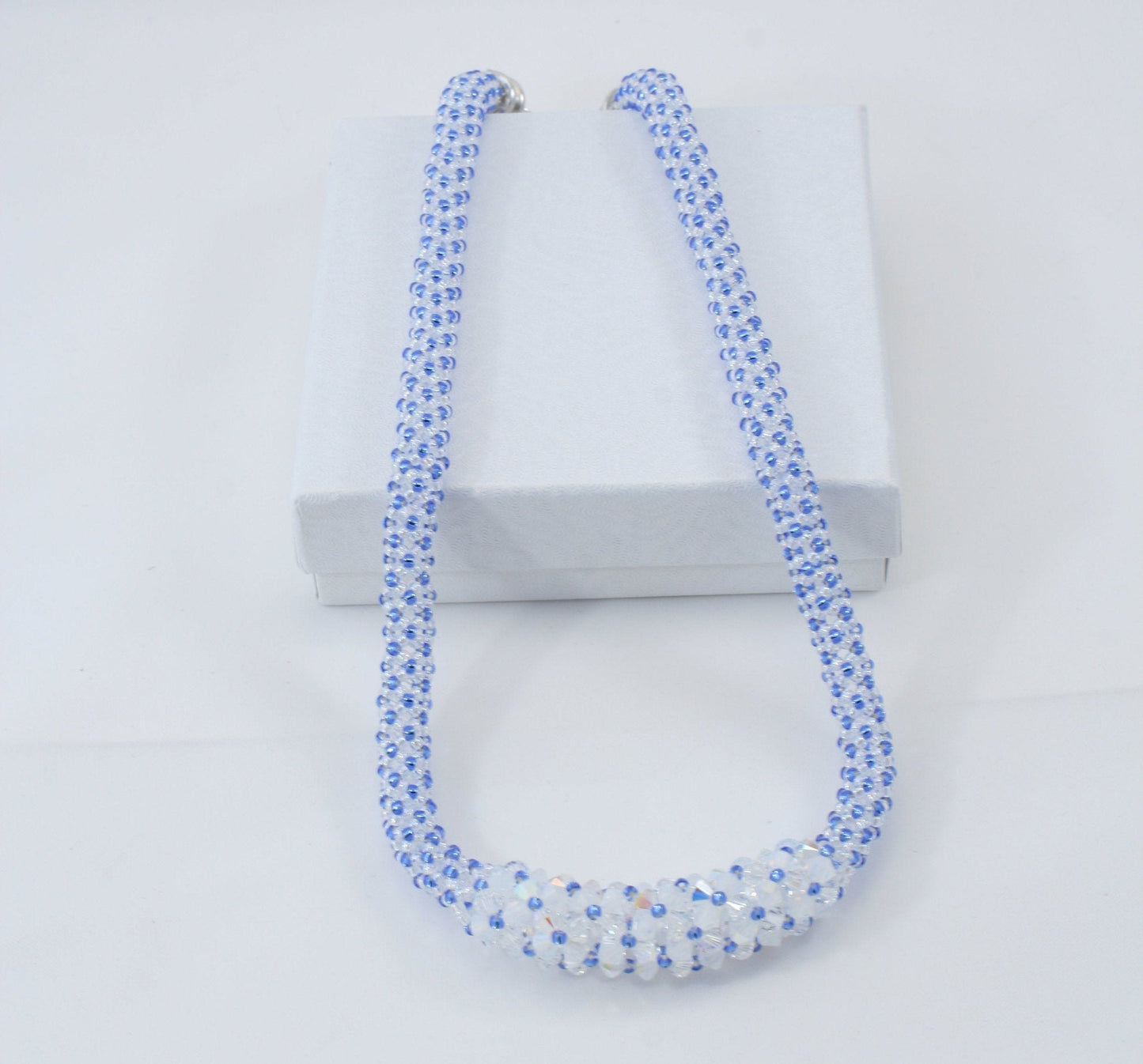 Blue/Crystal “Flower” Beaded Necklace