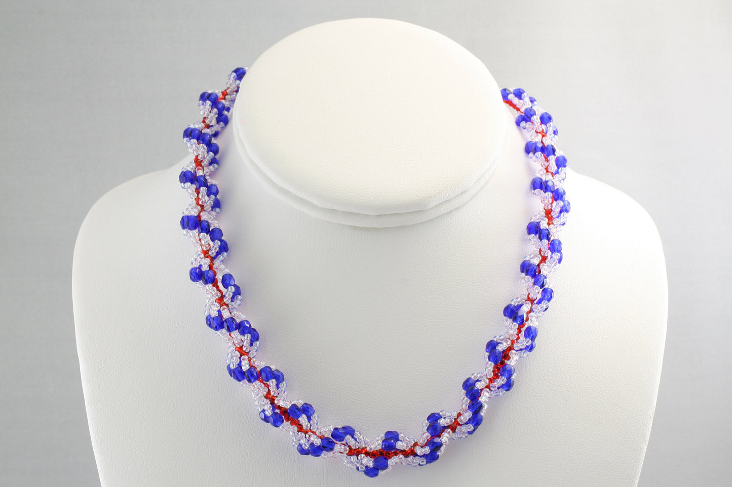Blue/White and Red Single Spiral Rope Necklace with Extender