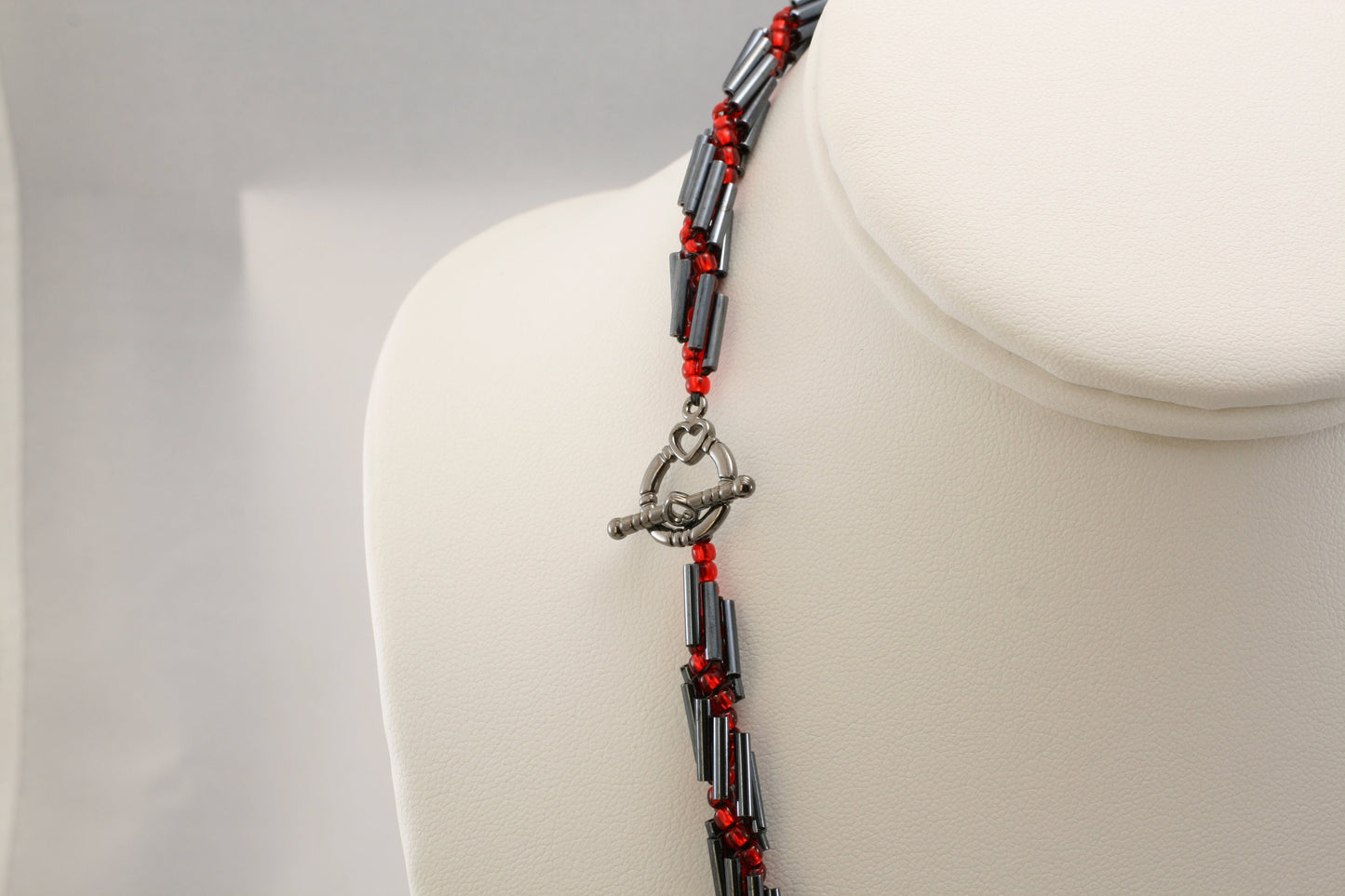 Gunmetal Red Spiral Rope Beaded Necklace