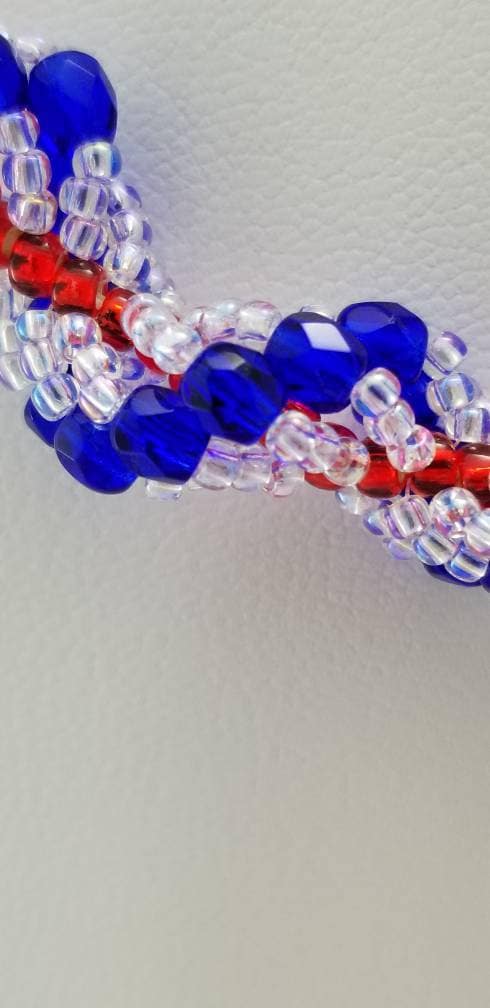 Blue/White and Red Single Spiral Rope Necklace with Extender