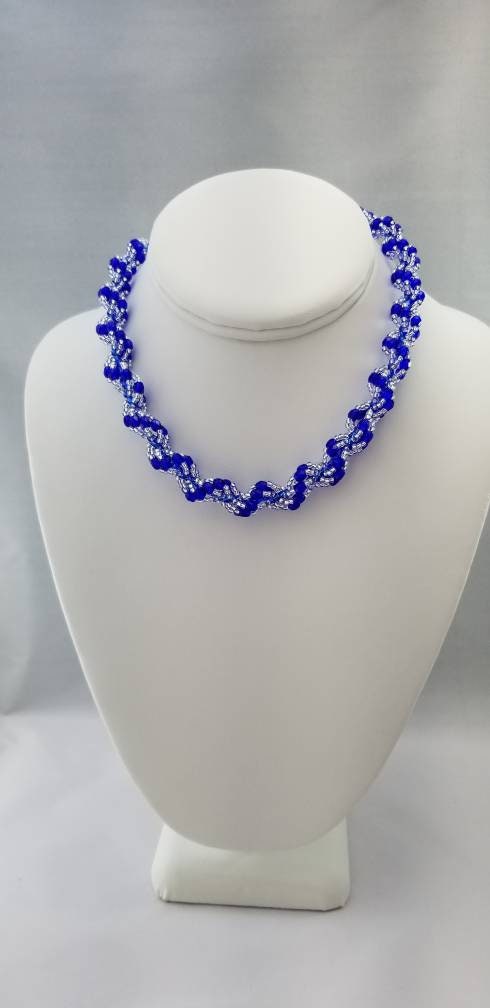 Blue/White Single Spiral Rope Necklace with Extender