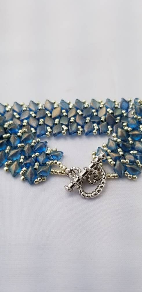 Blue GemDuo Herringbone Bracelet